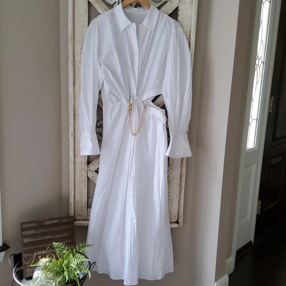New Jonathan Simkhai Fraya Long Sleeve Cotton Blend Maxi Shirtdress - Picture 4 of 11